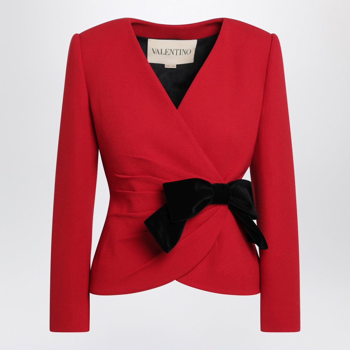 Valentino Red Virgin Wool Jacket with Velvet Bow Red