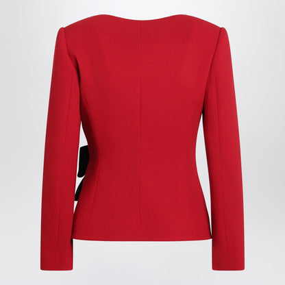 Valentino Red Virgin Wool Jacket with Velvet Bow Red