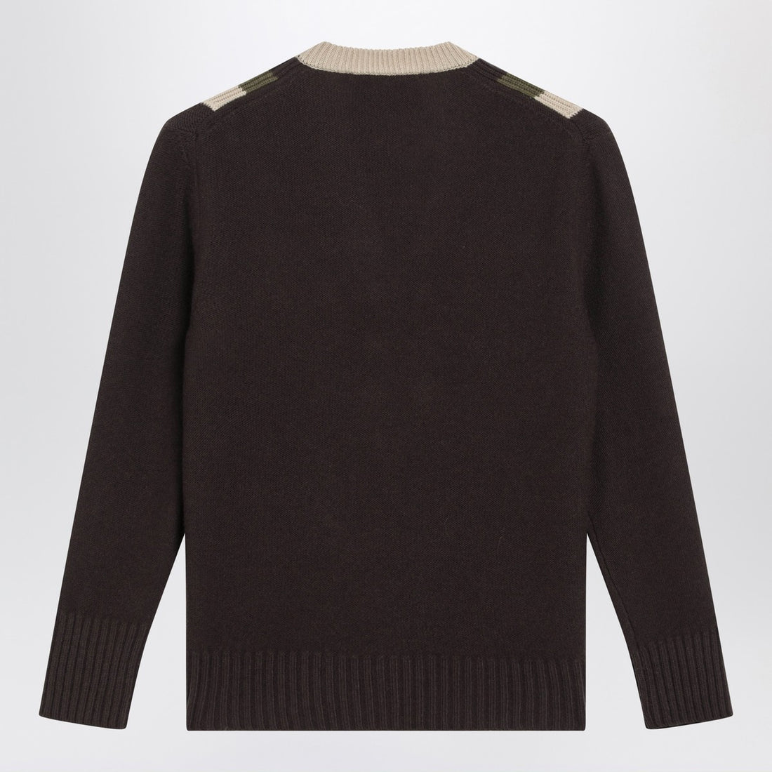 Valentino V-Neck Wool Sweater With Beige & Military Green Details Brown