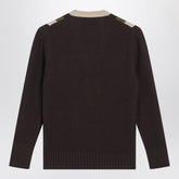 Valentino V-Neck Wool Sweater With Beige & Military Green Details Brown