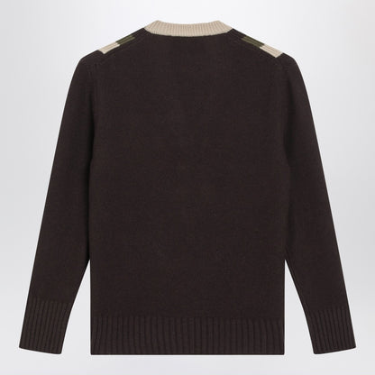 Valentino V-Neck Wool Sweater With Beige &amp; Military Green Details Brown