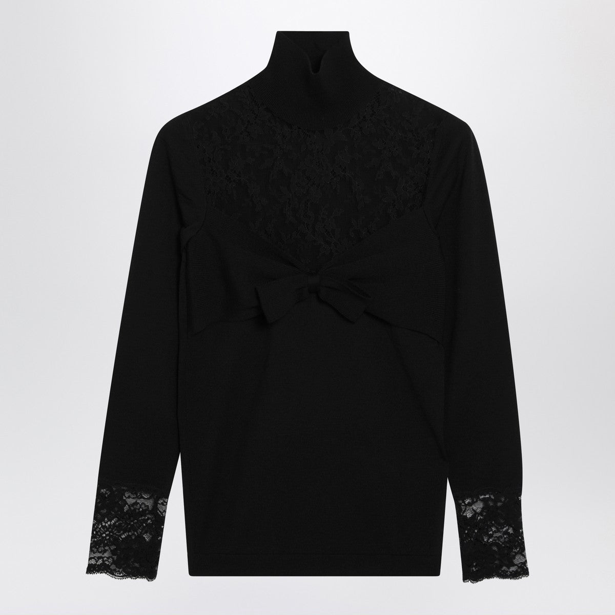 Valentino Black Wool Top with Lace Inserts Black