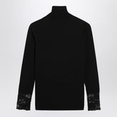 Valentino Black Wool Top with Lace Inserts Black