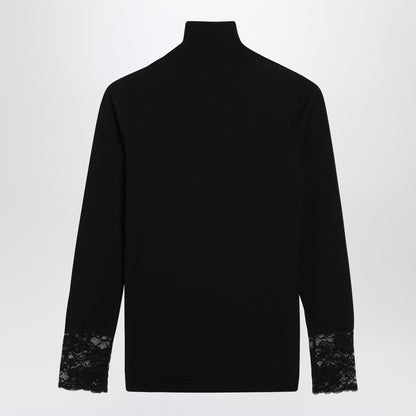 Valentino Black Wool Top with Lace Inserts Black