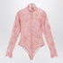 Valentino Peach Pink Floral Lace High Neck Wool Bodysuit Pink