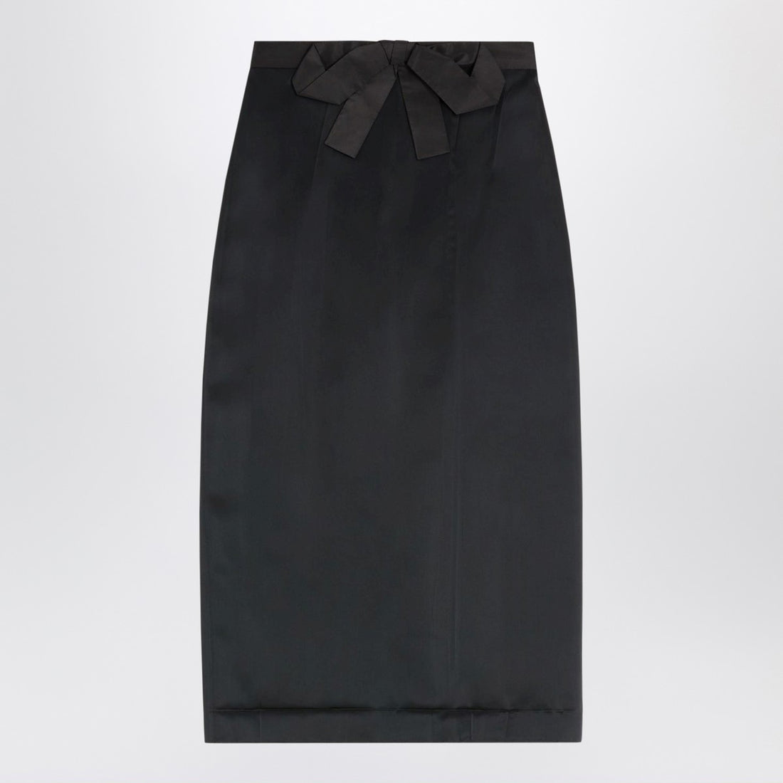 Valentino Crinkled Satin Midi Skirt with Bow Black