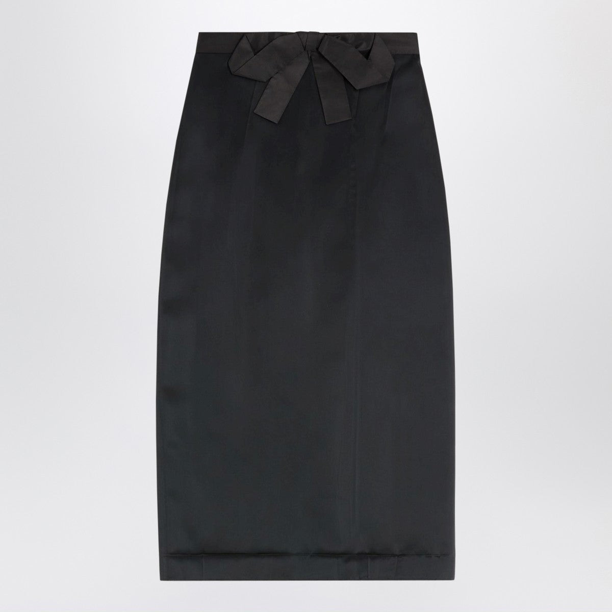 Valentino Crinkled Satin Midi Skirt with Bow Black