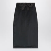 Valentino Crinkled Satin Midi Skirt with Bow Black