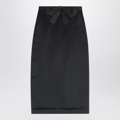 Valentino Crinkled Satin Midi Skirt with Bow Black