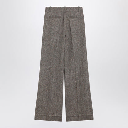 Valentino Ivory and Brown Patterned Wool Palazzo Trousers Print