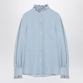Valentino Light Blue Linen Shirt with Ruffles Blue