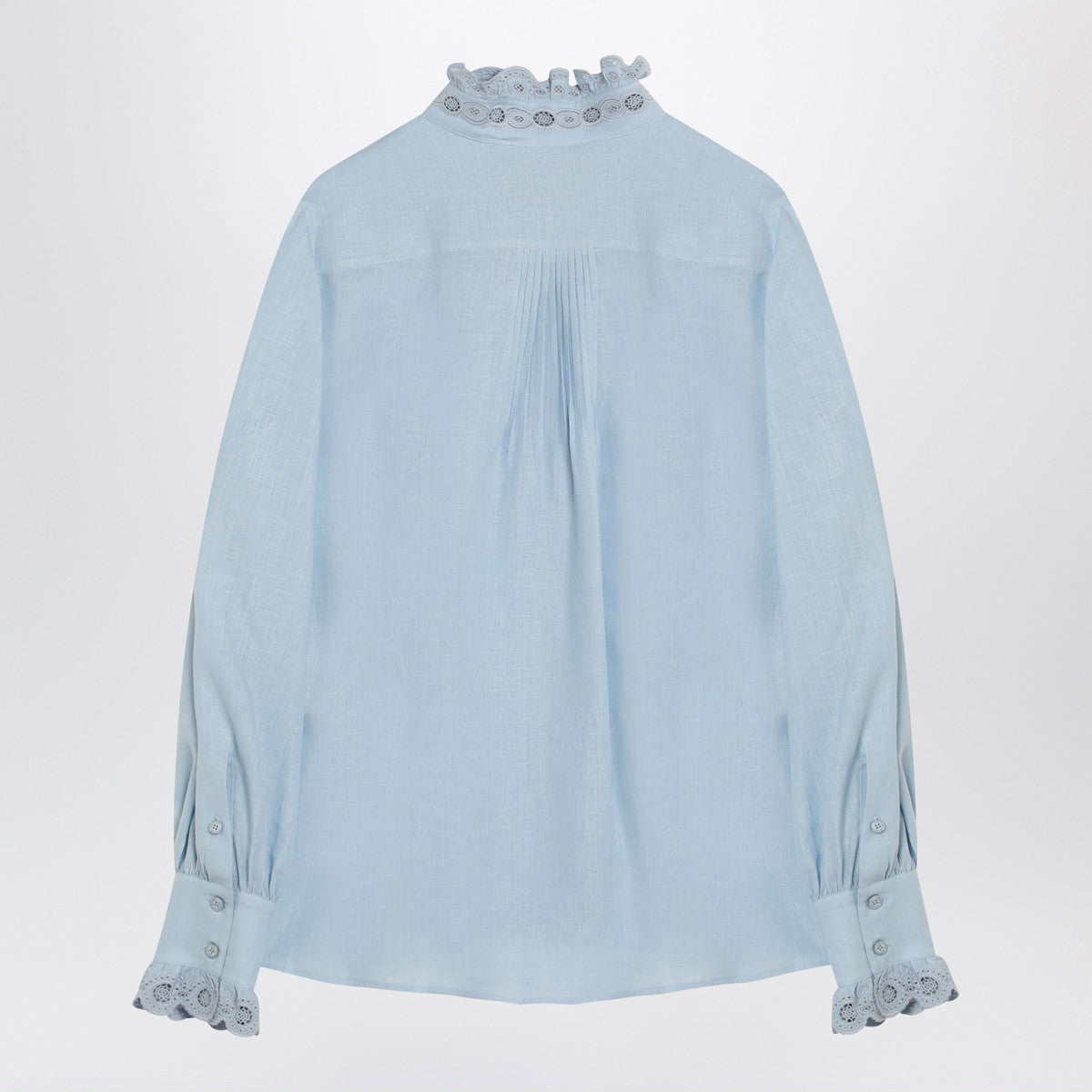 Valentino Light Blue Linen Shirt with Ruffles Blue