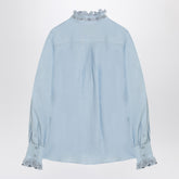 Valentino Light Blue Linen Shirt with Ruffles Blue