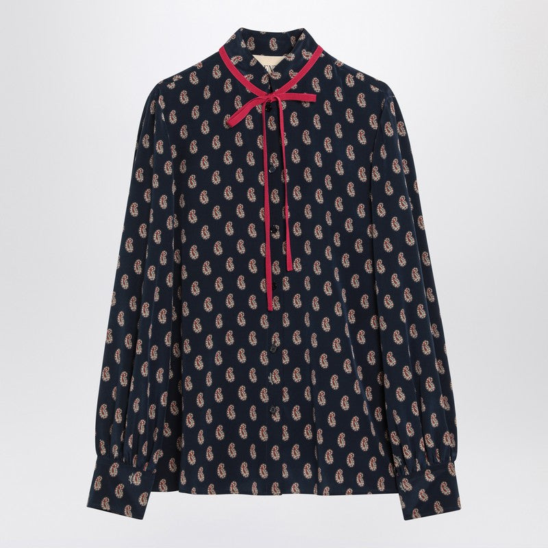 Valentino Silk Paisley-Print Shirt with Red Tie Purple