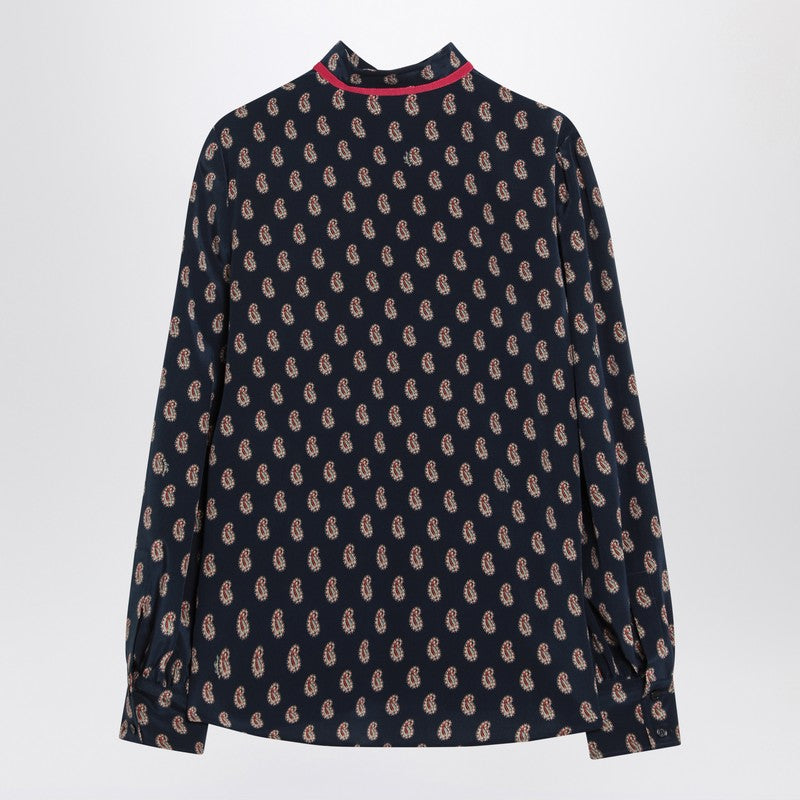 Valentino Silk Paisley-Print Shirt with Red Tie Purple