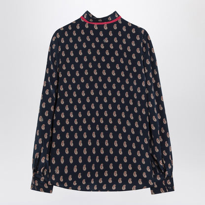 Valentino Silk Paisley-Print Shirt with Red Tie Purple