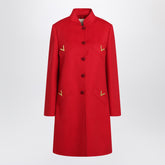 Valentino Red wool and cashmere long coat with V Gold detail Red