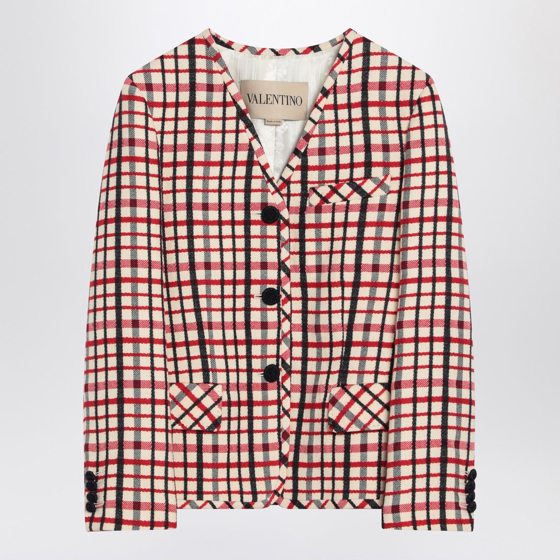 Valentino Check-Pattern Wool and Cotton Single-Breasted Jacket Multicolor
