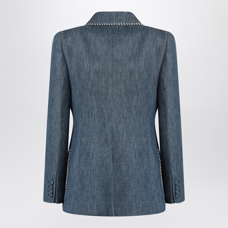 Valentino Double-Breasted Chambray Denim Jacket Blue