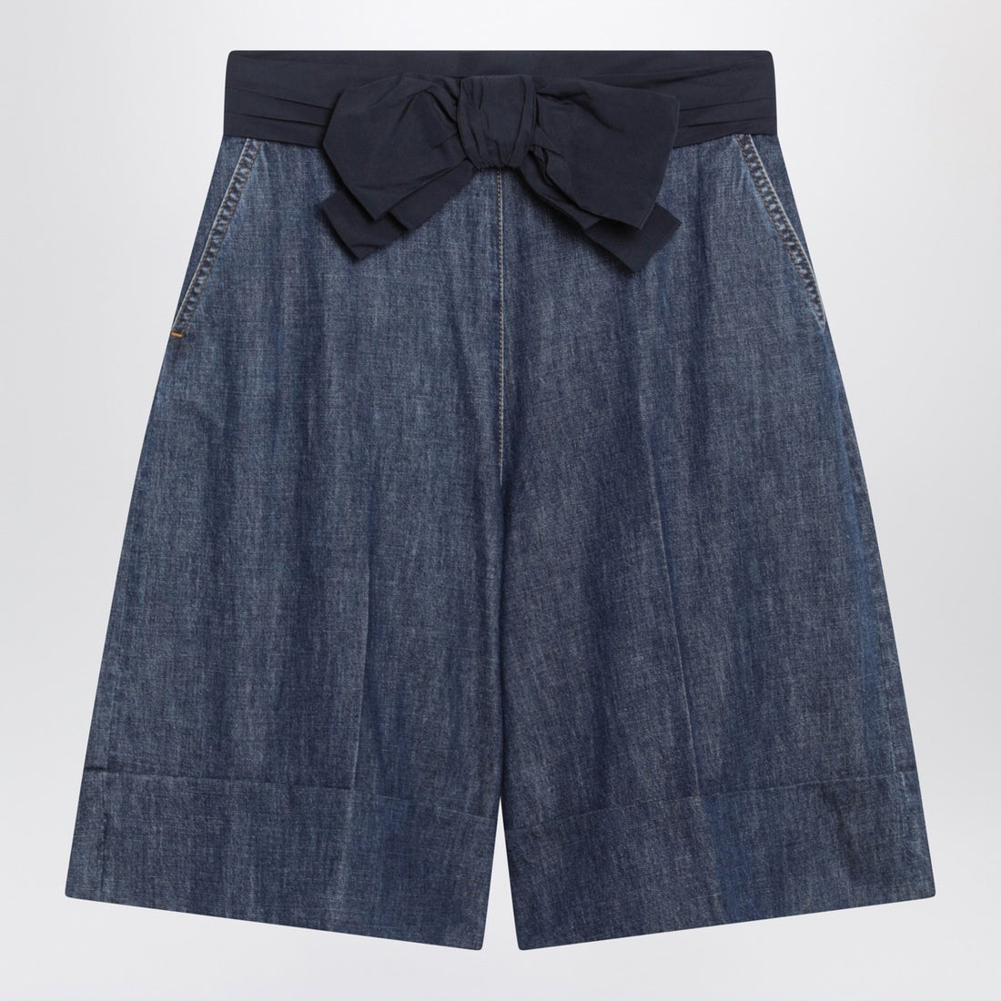 Valentino denim bermuda shorts with oversized bow blue