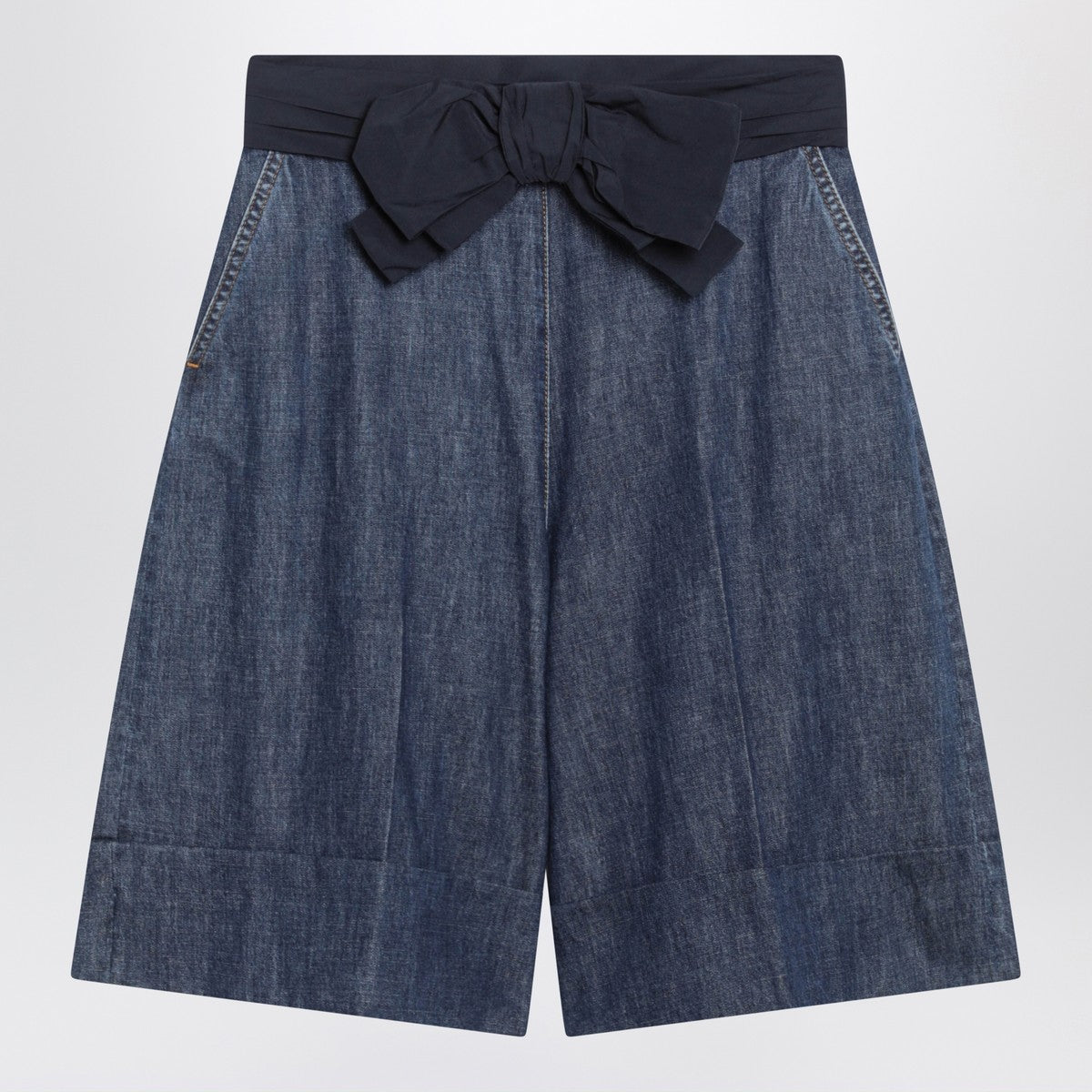 Valentino denim bermuda shorts with oversized bow blue