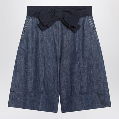 Valentino denim bermuda shorts with oversized bow blue