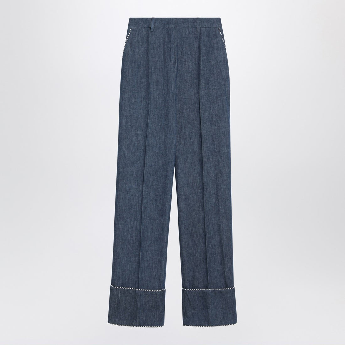 Valentino High-Waisted Chambray Denim Blue Trousers Blue