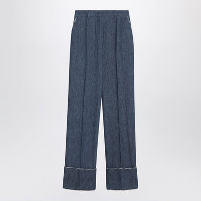 Valentino High-Waisted Chambray Denim Blue Trousers Blue
