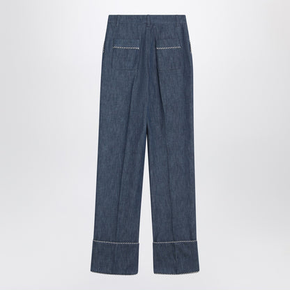 Valentino High-Waisted Chambray Denim Blue Trousers Blue