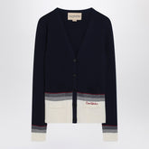 Valentino Embroidered Wool Cardigan with Chez Valentino Detail Navy Blue