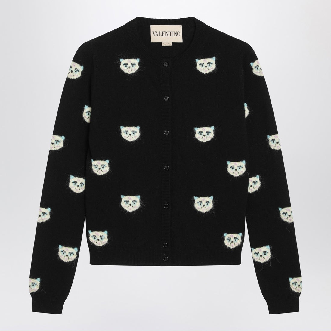 Valentino Le Chat De La Maison Intarsia Wool Cardigan Black