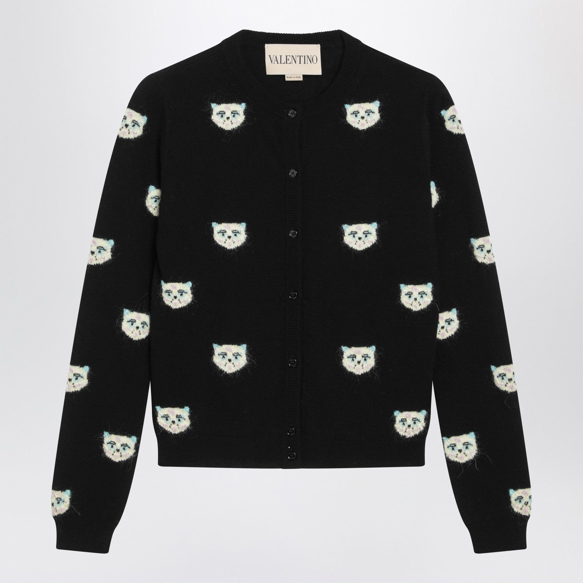 Valentino Le Chat De La Maison Intarsia Wool Cardigan Black