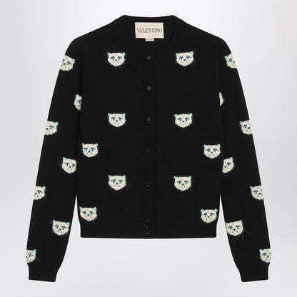 Valentino Le Chat De La Maison Intarsia Wool Cardigan Black