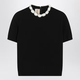 Valentino Black Wool Crewneck Sweater with Crystal Embellishments Black
