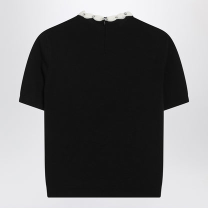Valentino Black Wool Crewneck Sweater with Crystal Embellishments Black