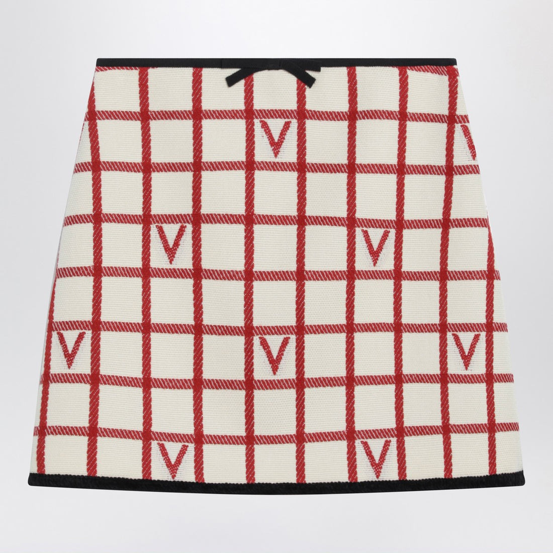 Valentino Ivory Check Vlogo Pattern Wool-Blend Skirt Multicolor