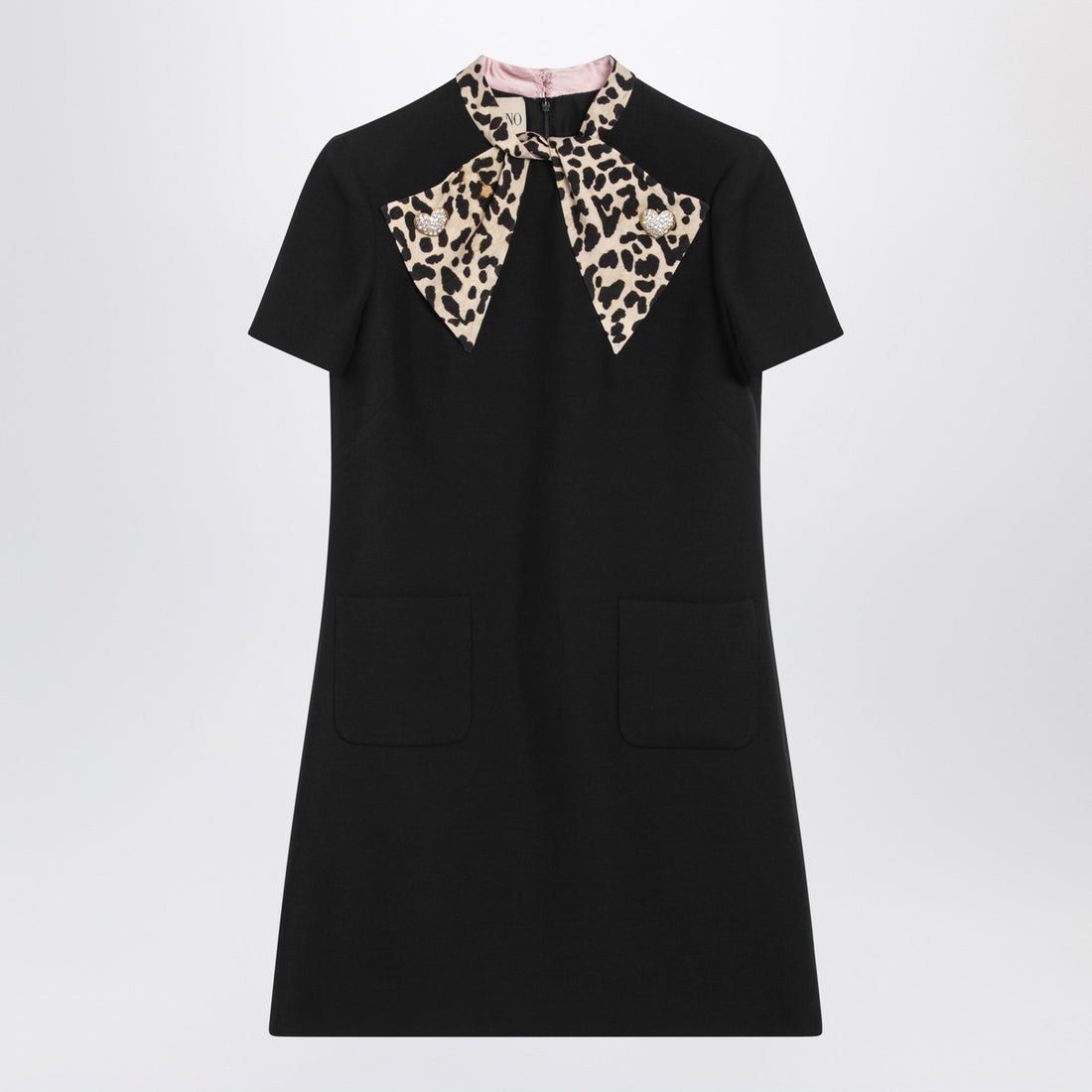 Valentino Black Crepe Couture Mini Dress with Animal-Print Bow Black