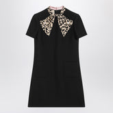 Valentino Black Crepe Couture Mini Dress with Animal-Print Bow Black