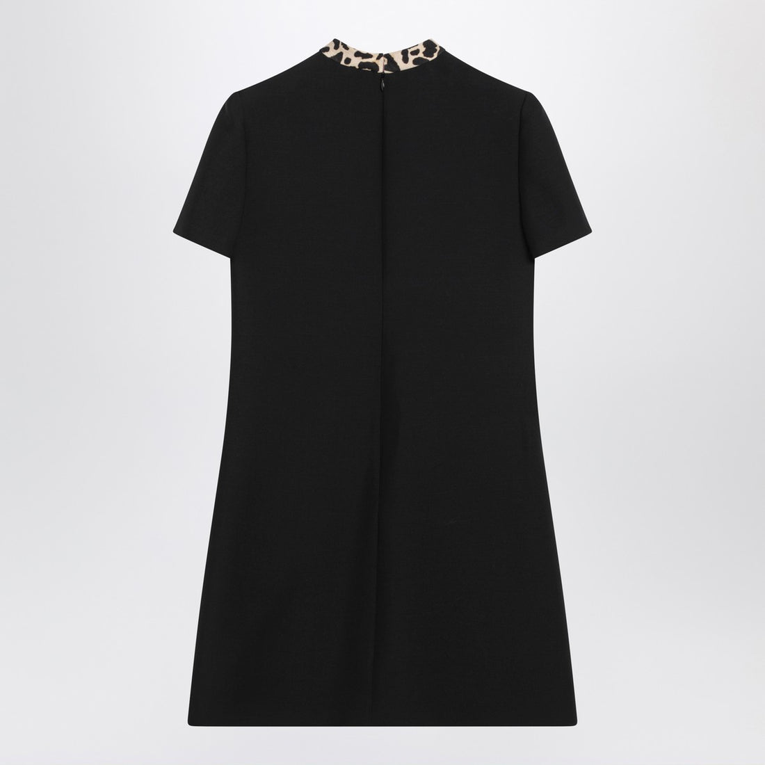 Valentino Black Crepe Couture Mini Dress with Animal-Print Bow Black