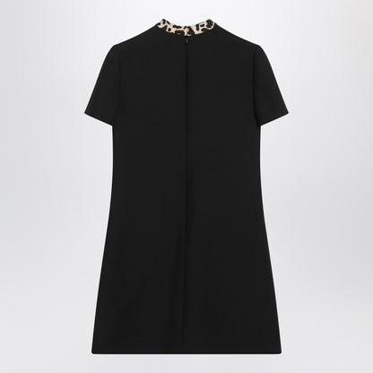 Valentino Black Crepe Couture Mini Dress with Animal-Print Bow Black