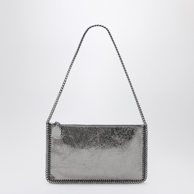 Stella McCartney Falabella Metallic Grey Ruched Clutch Shoulder Bag Metal