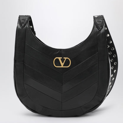 Valentino Garavani Small Chevron-Pattern Nappa Hobo Bag Black