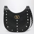 Valentino Garavani Small Black Chevron Hobo Bag with Studs Black