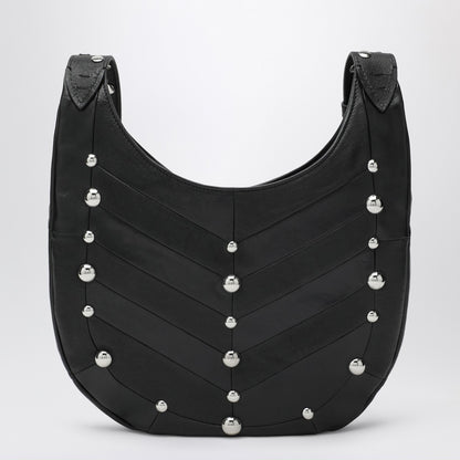 Valentino Garavani Small Black Chevron Hobo Bag with Studs Black