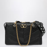 Valentino Garavani Panthea Chevron-Pattern Nappa Shoulder Bag Black