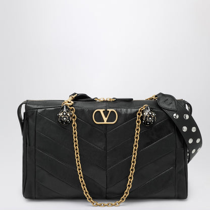 Valentino Garavani Panthea Chevron-Pattern Nappa Shoulder Bag Black