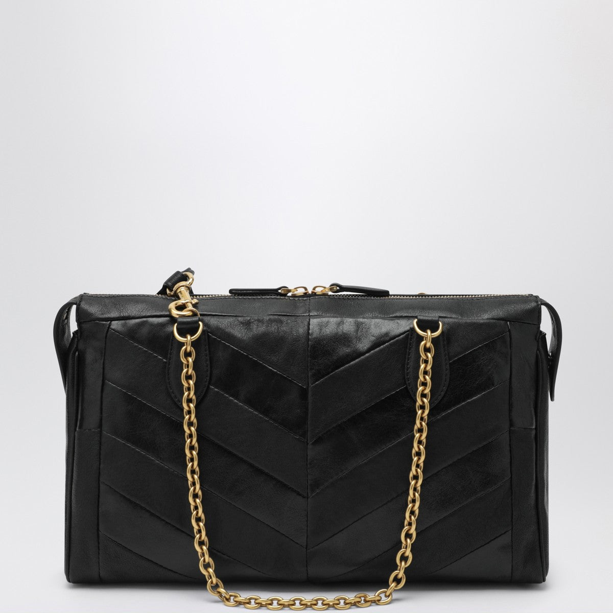 Valentino Garavani Panthea Chevron-Pattern Nappa Shoulder Bag Black