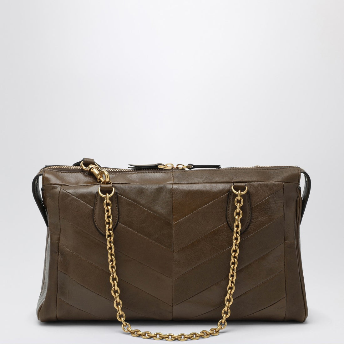 Valentino Garavani Panthea Chevron-Pattern Nappa Leather Shopper Bag Brown