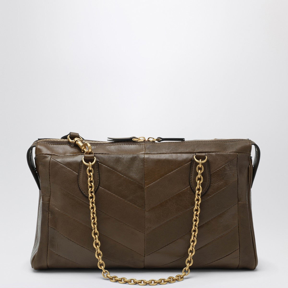 Valentino Garavani Panthea Chevron-Pattern Nappa Leather Shopper Bag Brown