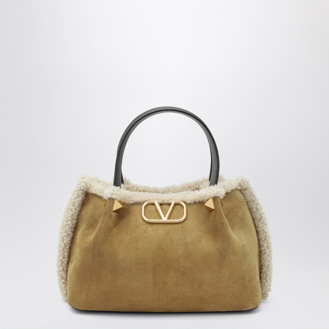 Valentino Garavani VLogo Small Suede Shopper Bag Beige